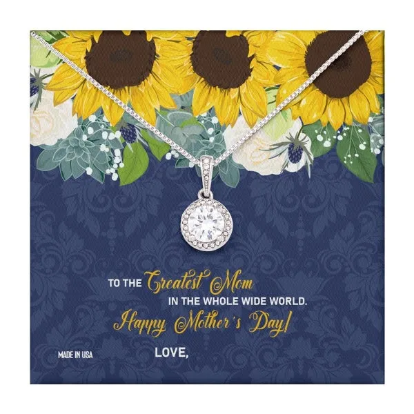 Custom Greatest Mom Sunflower 14k White Gold Interlocking Heart Pendant Necklace Jewelry Gifts For Mom Wife Grandma Auntie Mother Day