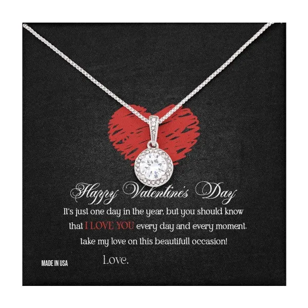 Custom Name Happy Valentine's Day 14k White Gold Pendant Necklace Jewelry Gift for Girlfriend Wife Fiancee Woman Girl