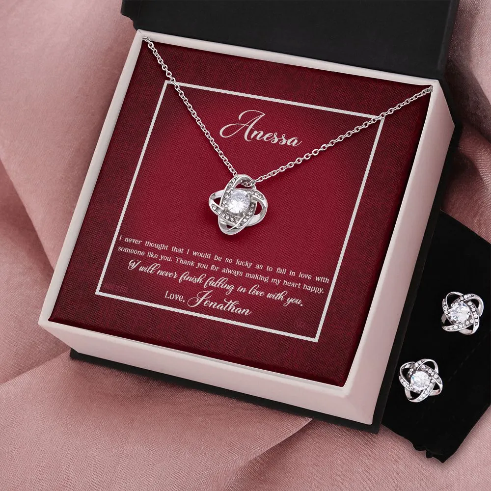 Custom Name Valentine's Day Necklace for Girlfriend 14k White Gold Pendant Chain Necklace Jewelry with Message Card Gift Box for Girlfriend Wife Fiancee Woman Girl