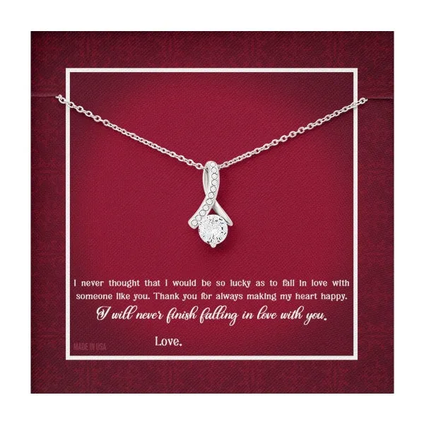 Custom Name Valentine's Day Necklace for Girlfriend 14k White Gold Pendant Chain Necklace Jewelry with Message Card Gift Box for Girlfriend Wife Fiancee Woman Girl