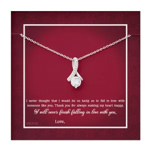 Custom Name Valentine's Day Necklace for Girlfriend 14k White Gold Pendant Chain Necklace Jewelry with Message Card Gift Box for Girlfriend Wife Fiancee Woman Girl