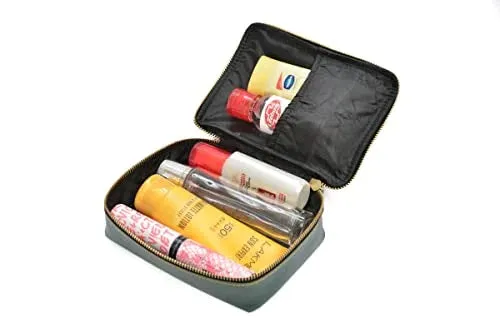 Customized Women's Buttoned Leather Bag   Mini Make up Kit - Black Olive Green