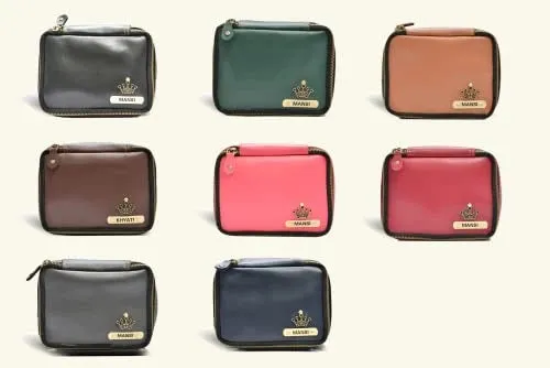 Customized Women's Buttoned Leather Bag   Mini Make up Kit - Black Olive Green