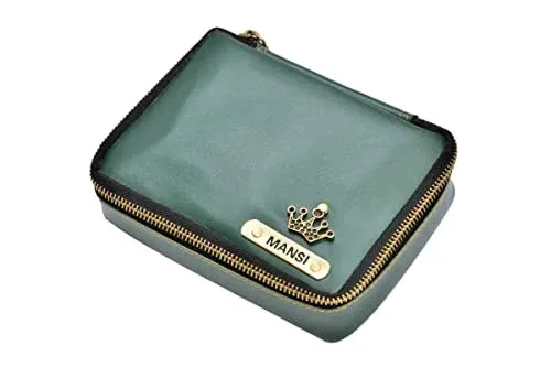 Customized Women's Buttoned Leather Bag   Mini Make up Kit - Black Olive Green
