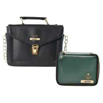 Customized Women's Buttoned Leather Bag   Mini Make up Kit - Black Olive Green