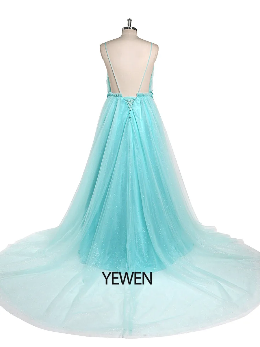Deep V Neck Tulle Maternity Dress for Photo Shoot Flowers Maternity Dress Maxi Gown Baby Shower Dress Photo Props