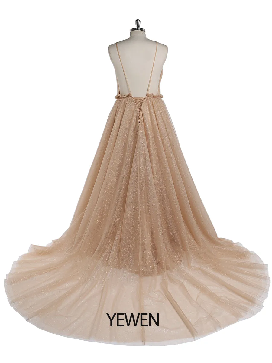 Deep V Neck Tulle Maternity Dress for Photo Shoot Flowers Maternity Dress Maxi Gown Baby Shower Dress Photo Props