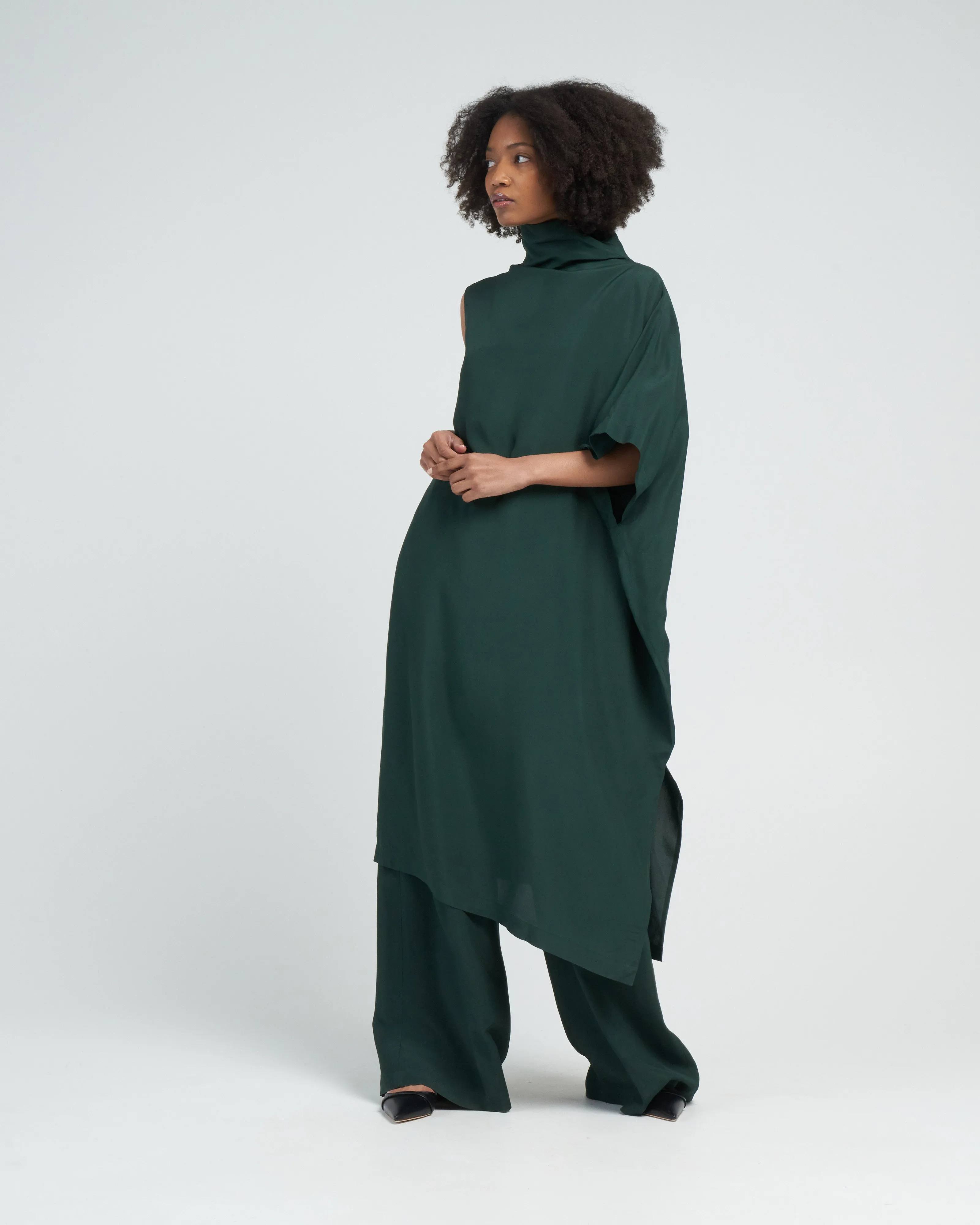 diade long cowl neck dress - dark green