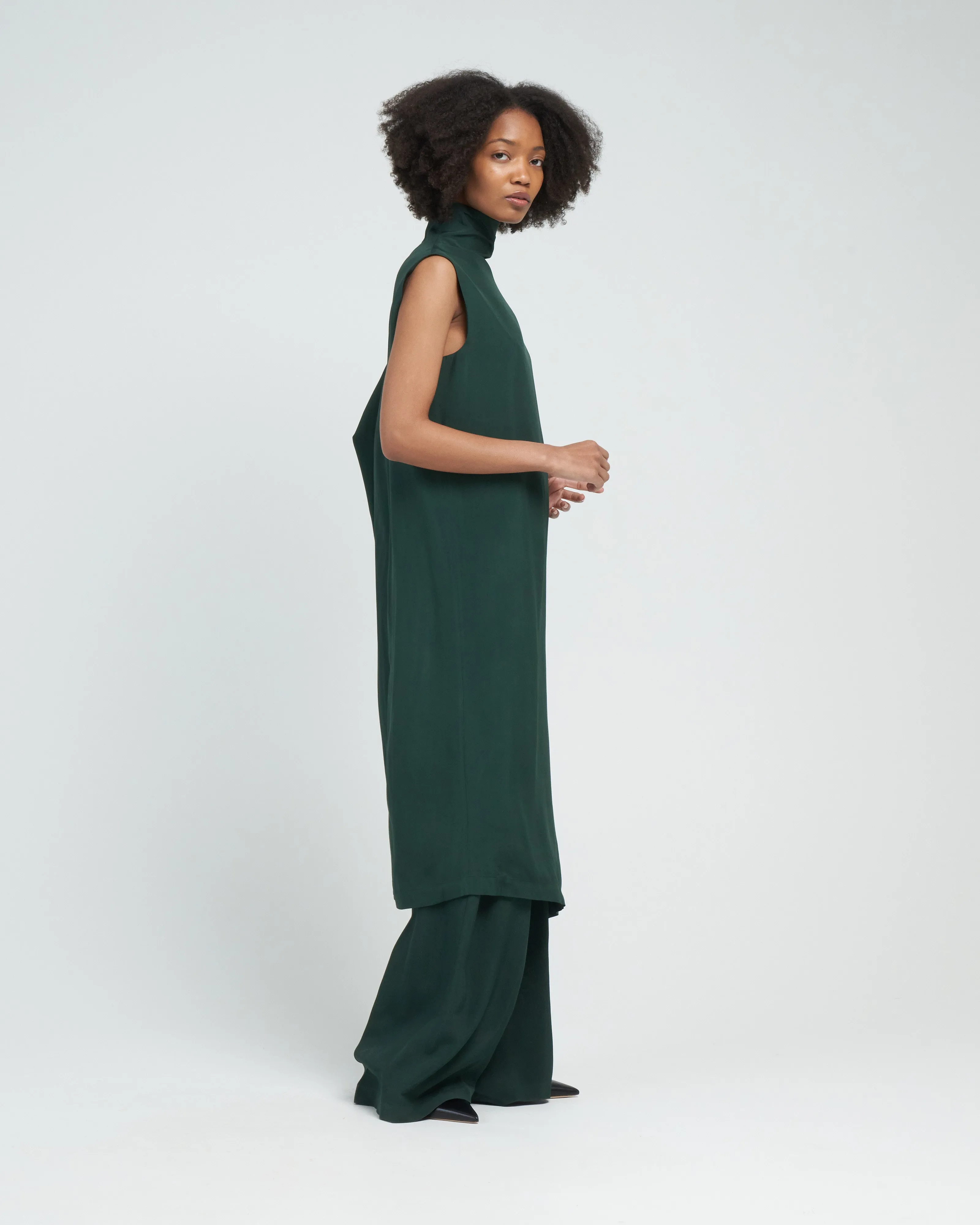 diade long cowl neck dress - dark green