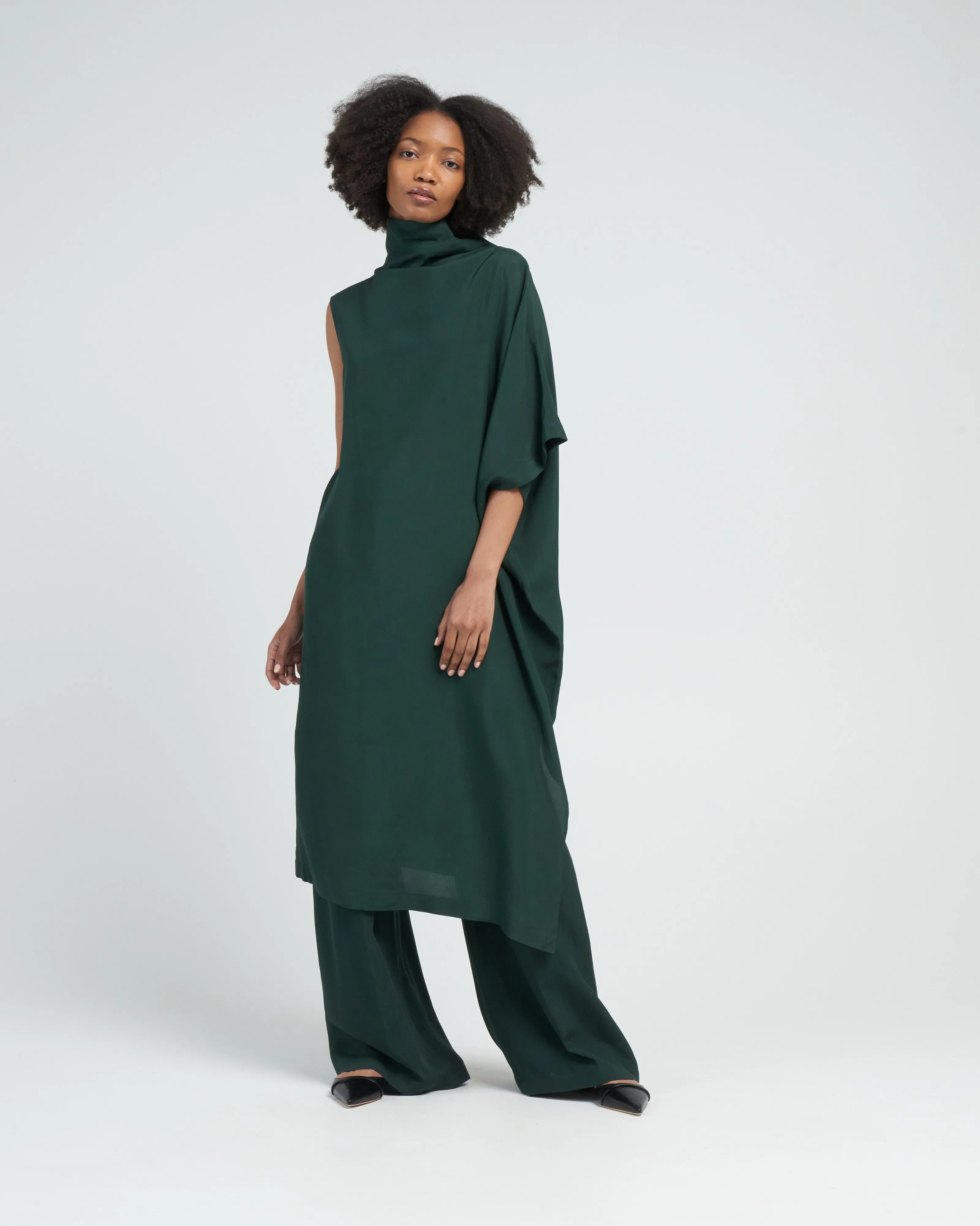 diade long cowl neck dress - dark green