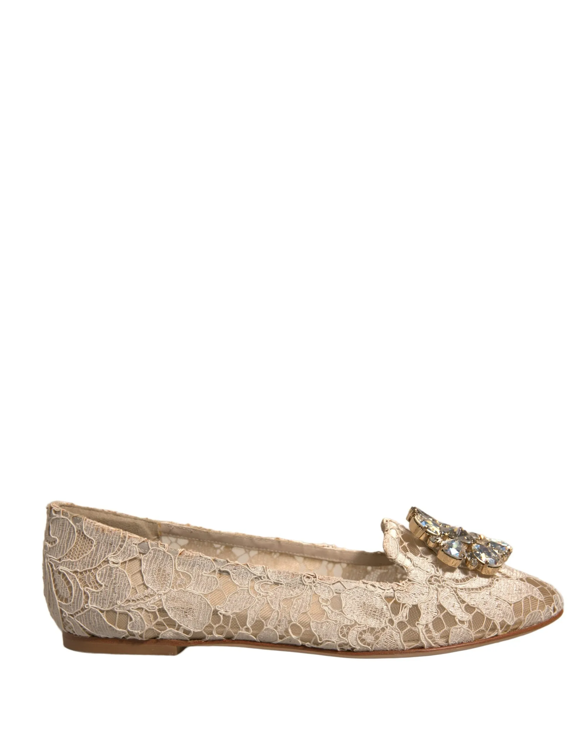 Dolce&Gabbana Women Beige Ballet Flats Viscose Floral Lace Moccasins Sz EUR 36.5