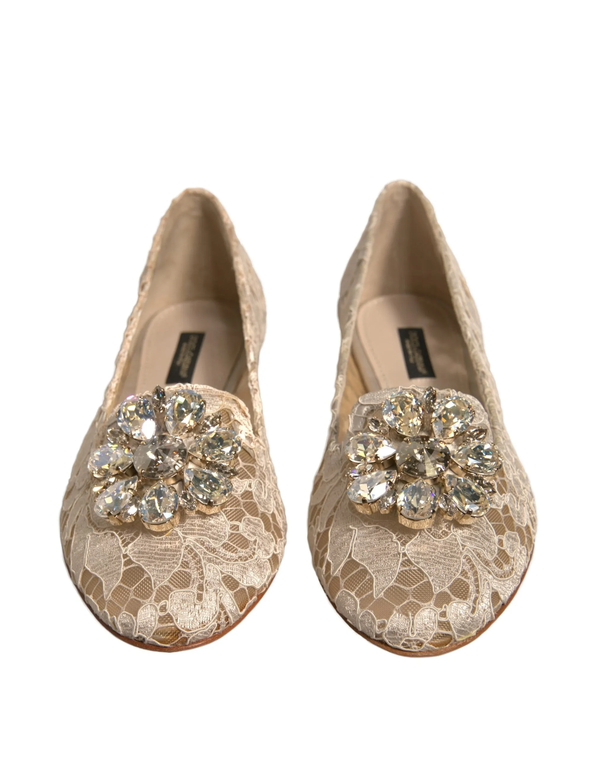 Dolce&Gabbana Women Beige Ballet Flats Viscose Floral Lace Moccasins Sz EUR 36.5