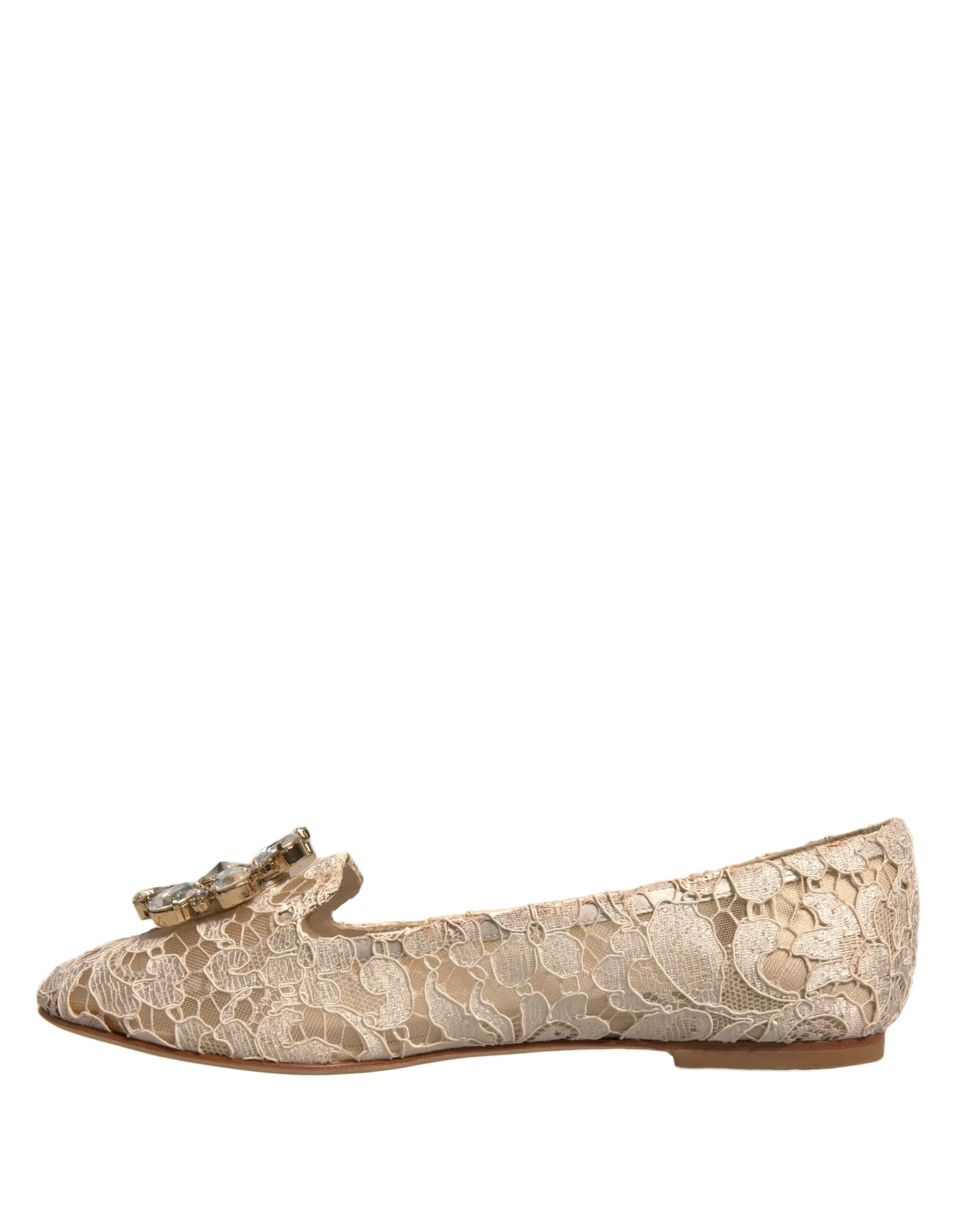 Dolce&Gabbana Women Beige Ballet Flats Viscose Floral Lace Moccasins Sz EUR 36.5