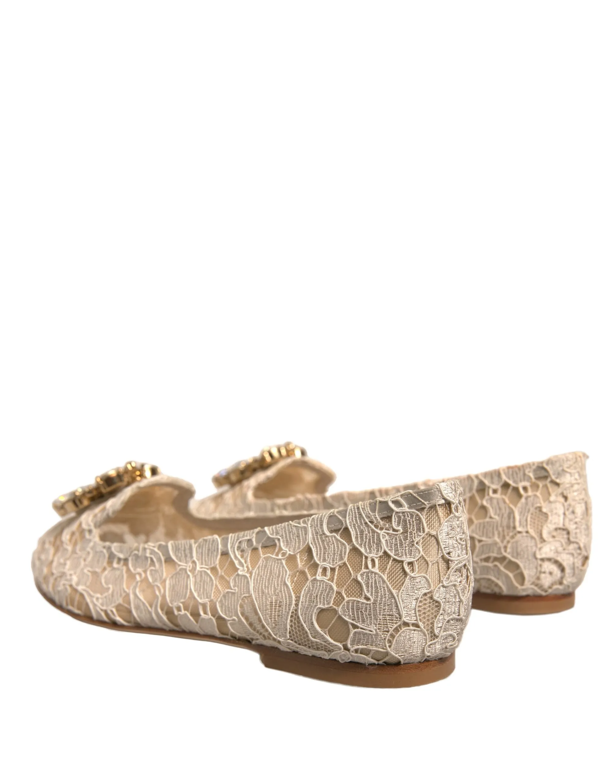 Dolce&Gabbana Women Beige Ballet Flats Viscose Floral Lace Moccasins Sz EUR 36.5