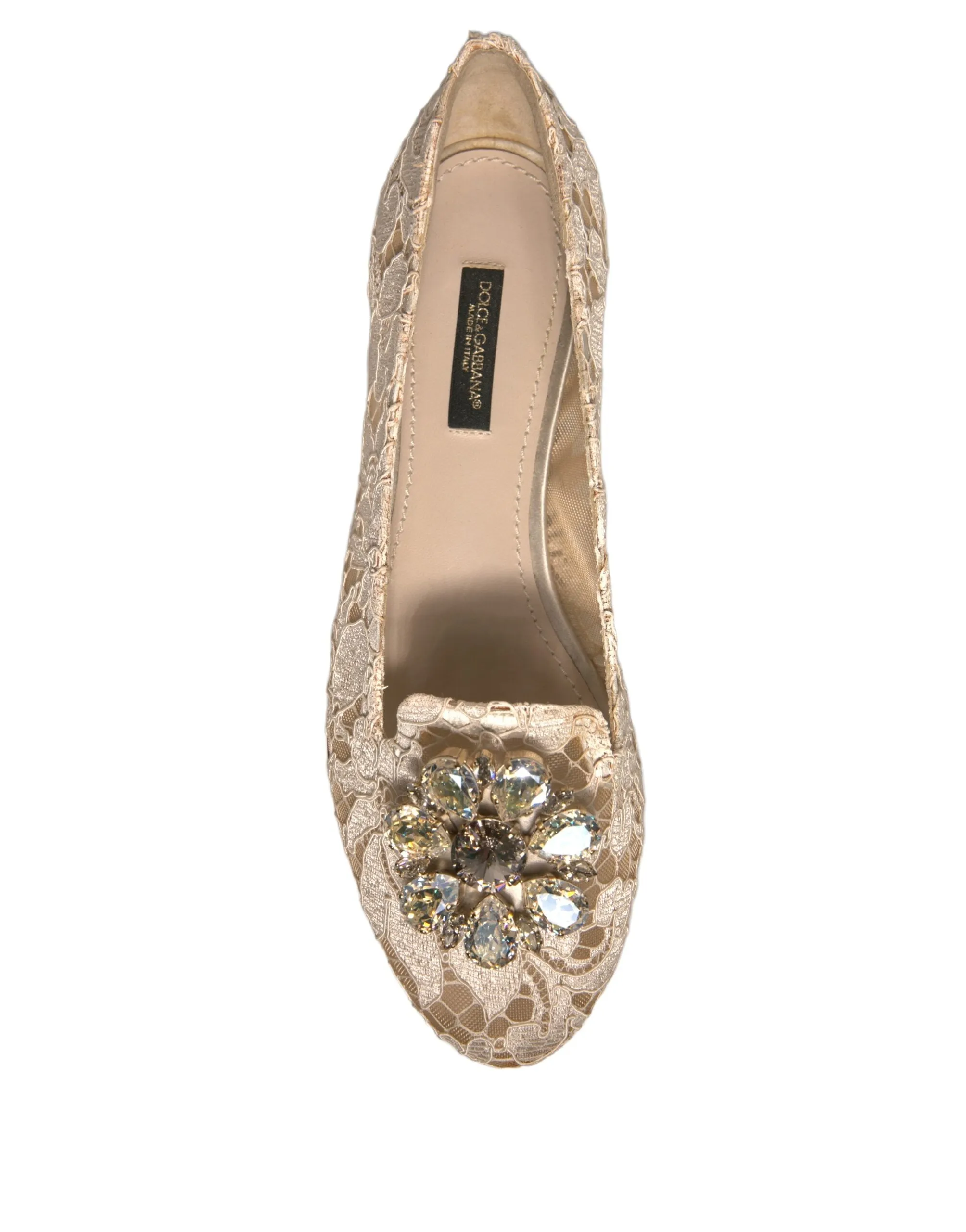 Dolce&Gabbana Women Beige Ballet Flats Viscose Floral Lace Moccasins Sz EUR 36.5