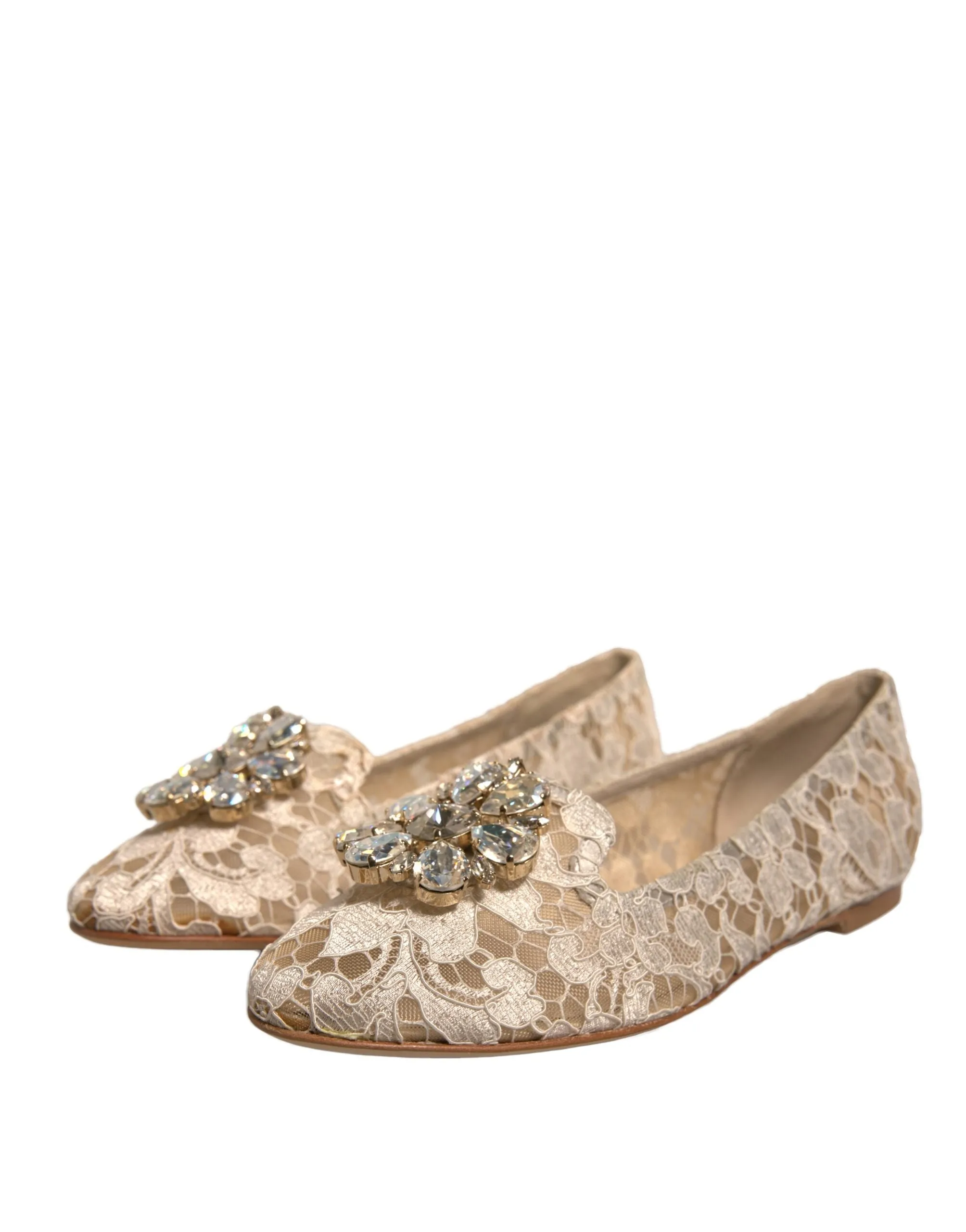 Dolce&Gabbana Women Beige Ballet Flats Viscose Floral Lace Moccasins Sz EUR 36.5
