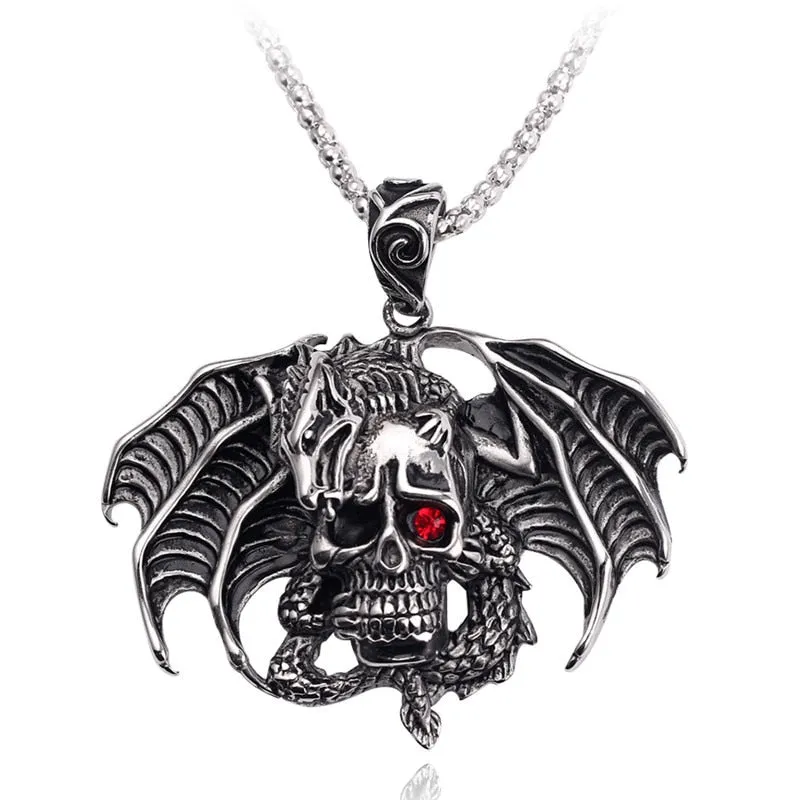 Dragon hug skull badass necklace