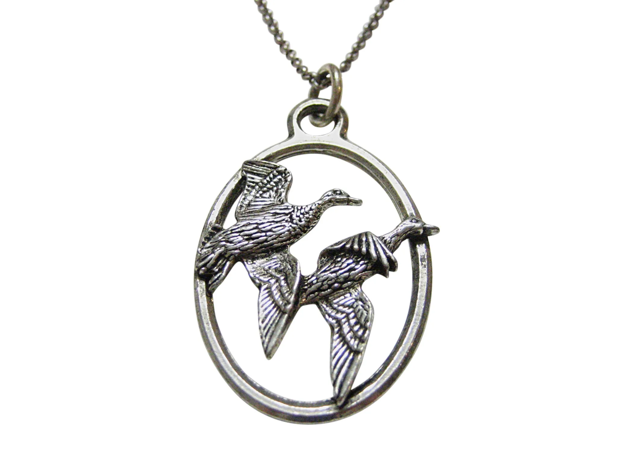 Duck Birds Large Oval Pendant Necklace
