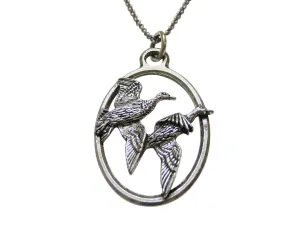Duck Birds Large Oval Pendant Necklace