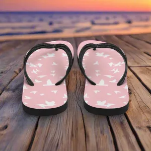 Eden Garden Pink White Bird Print Flip-Flops For Women