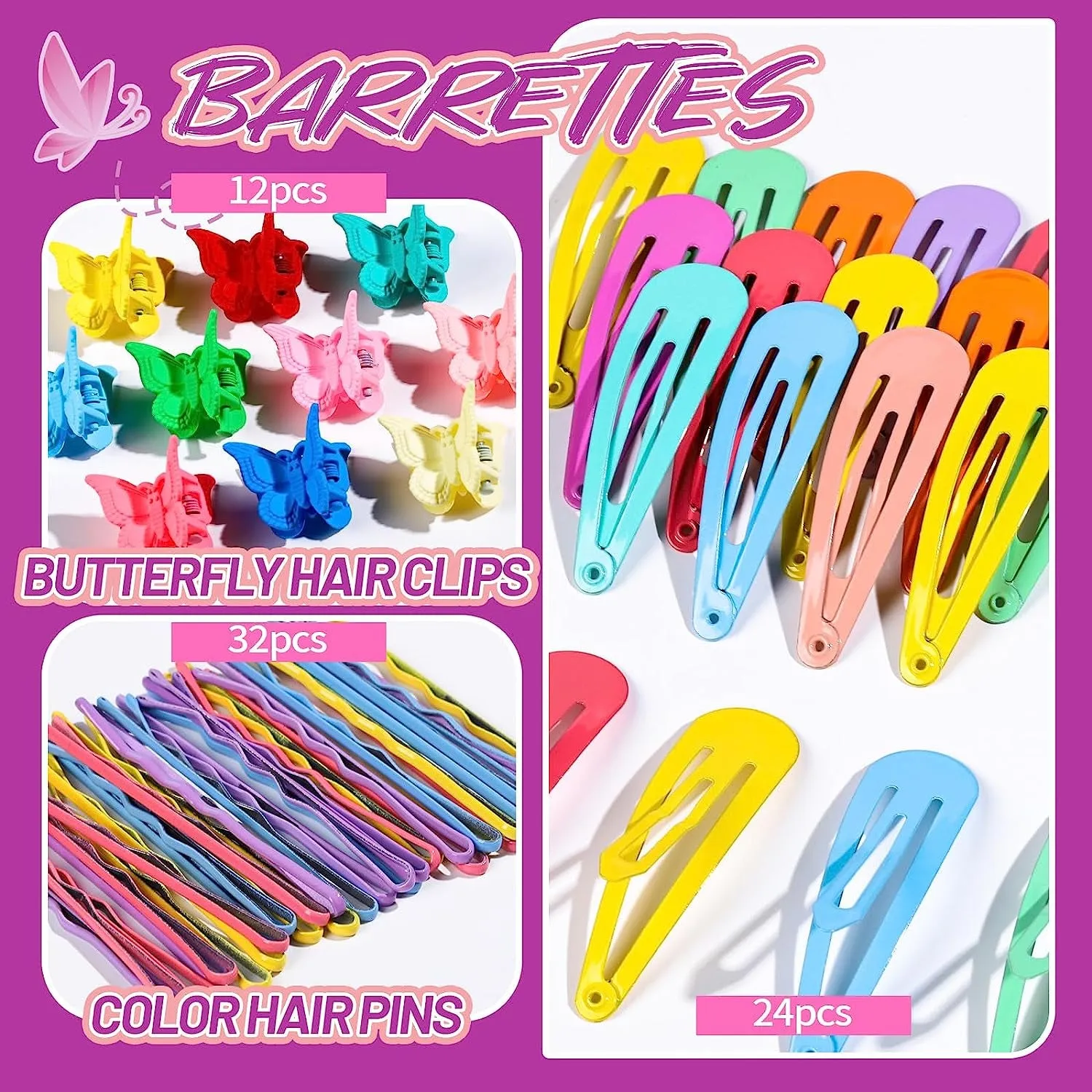 Elastic Hair Ties, Hair Accessories for Girls, Colorful Baby Elatic Hair Bands Set with Hair Clips