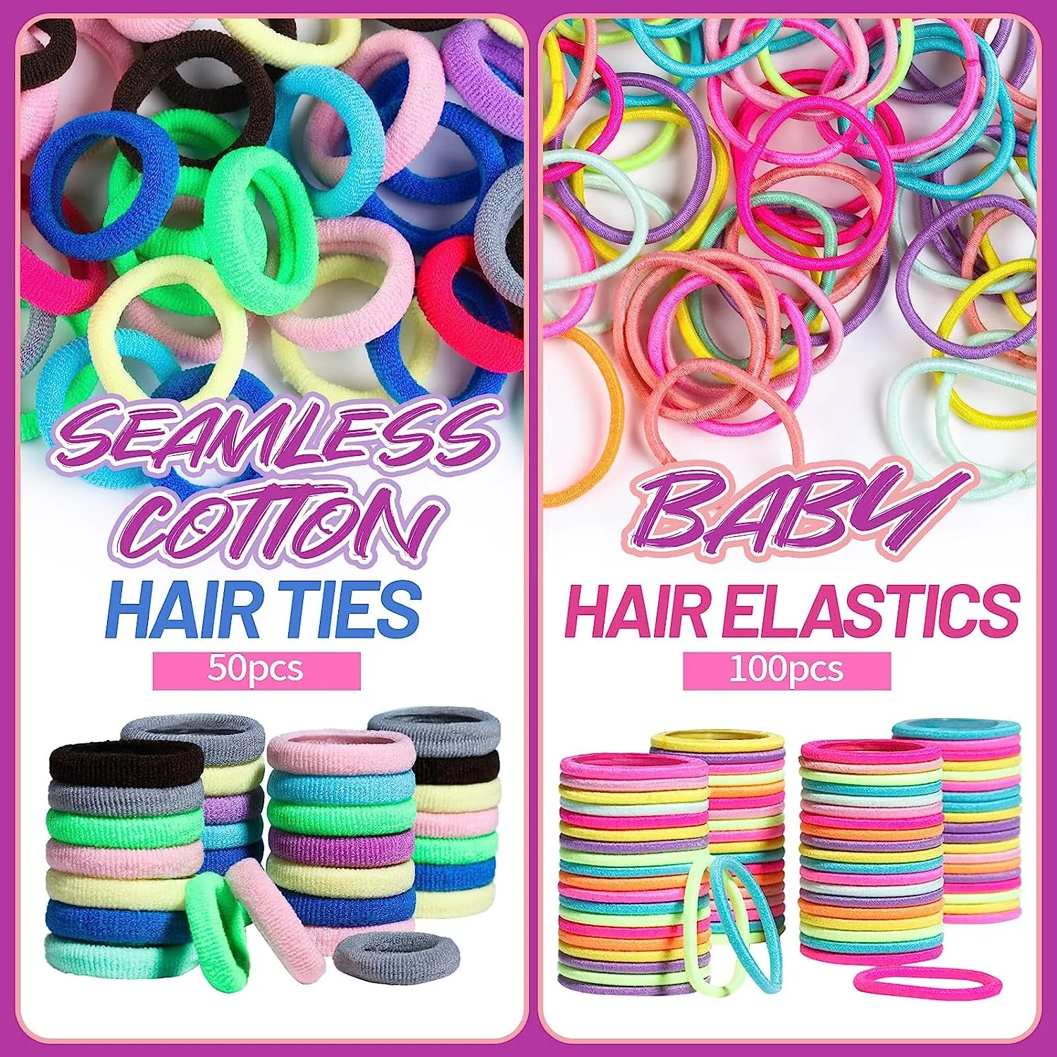 Elastic Hair Ties, Hair Accessories for Girls, Colorful Baby Elatic Hair Bands Set with Hair Clips