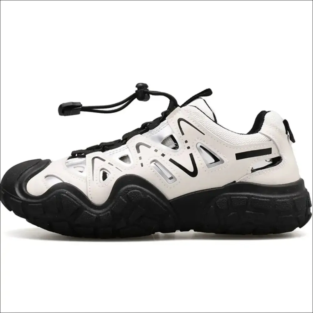 Elastic Lock Laces Round Toe Platform Contrast Athletic Shoes