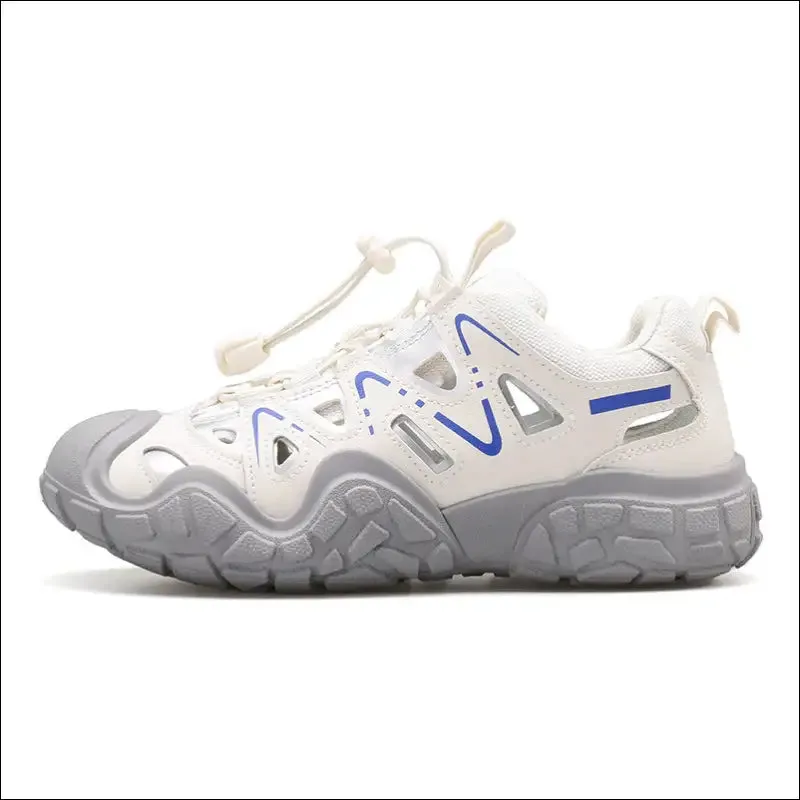 Elastic Lock Laces Round Toe Platform Contrast Athletic Shoes