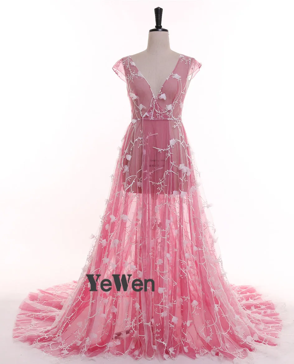 Elegant Beaded Evening Dress Floor-Length V Neck Formal Party Dress YD21416