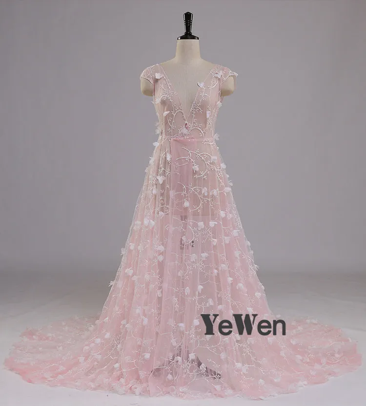 Elegant Beaded Evening Dress Floor-Length V Neck Formal Party Dress YD21416