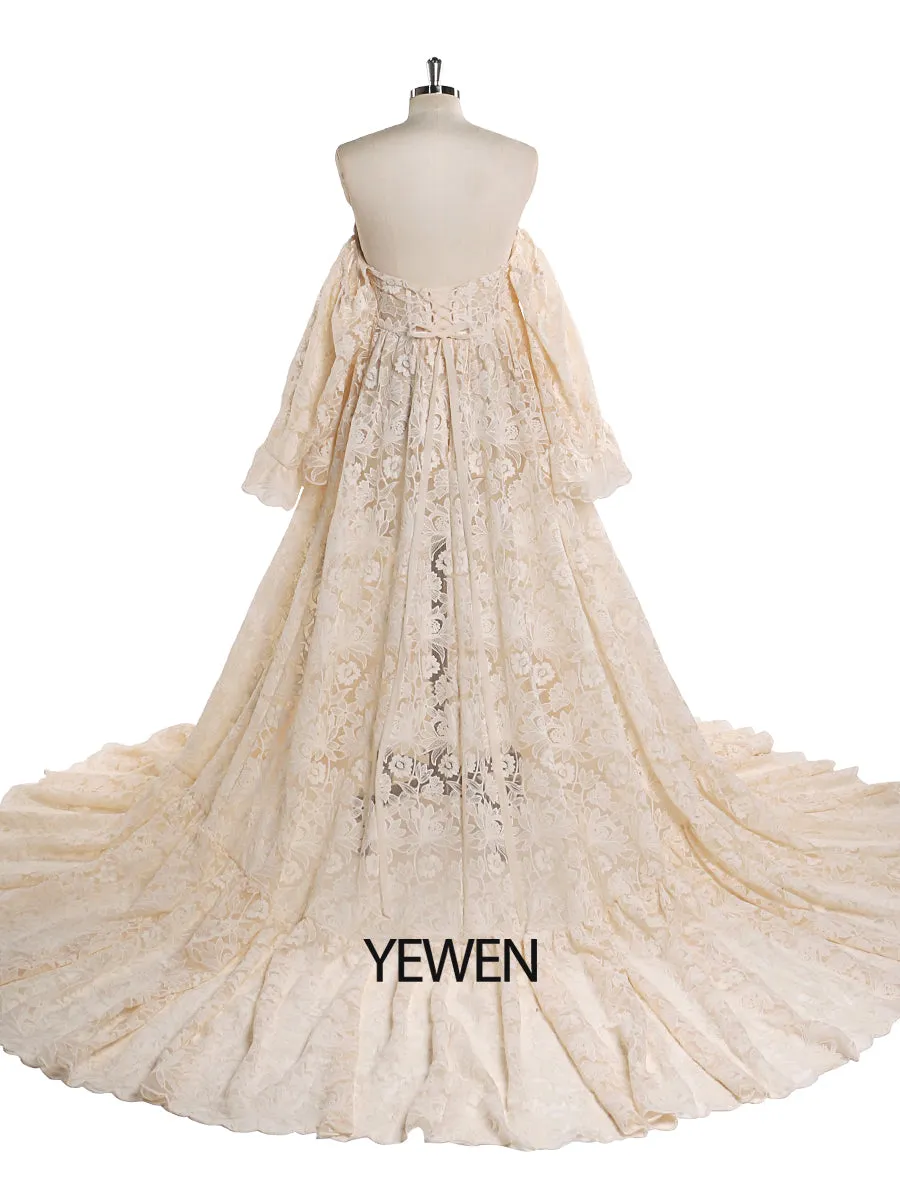 Elegant Lace Maternity Dress for Photo Shoots Off The Shouler Maxi Dress Fancy Photography Props YEWEN YW220701