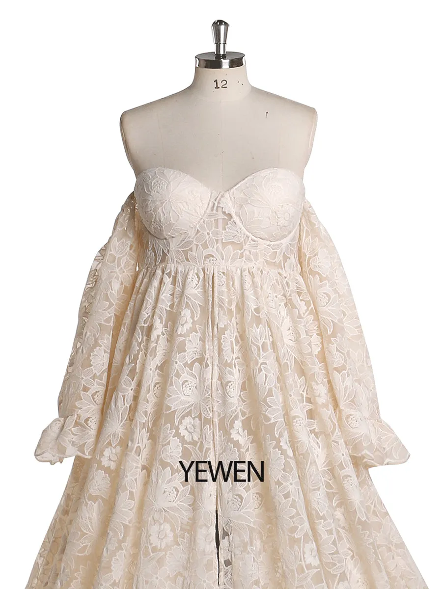 Elegant Lace Maternity Dress for Photo Shoots Off The Shouler Maxi Dress Fancy Photography Props YEWEN YW220701