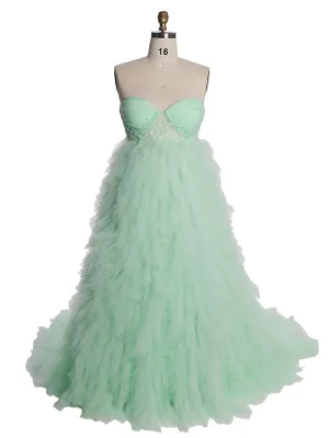 Elegant Tulle Wedding Dress with Beading Lace Maternity Dress for Photo Shoot YEWEN YW220924-1