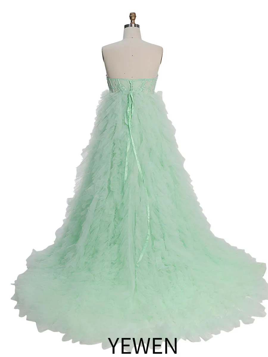 Elegant Tulle Wedding Dress with Beading Lace Maternity Dress for Photo Shoot YEWEN YW220924-1