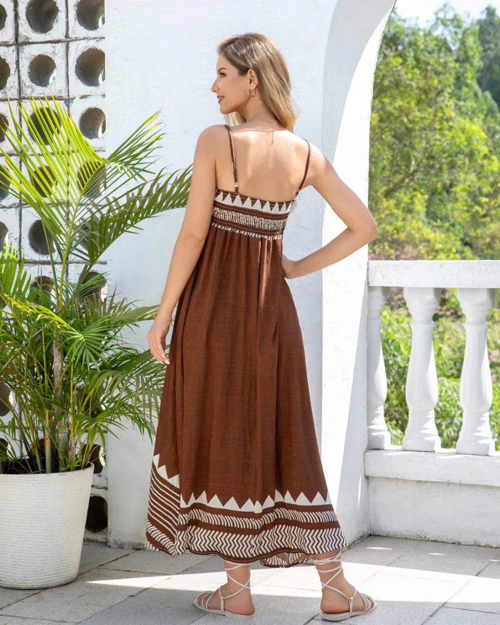 Eliana Sunset Dune Boho Maxi Dress - Brown