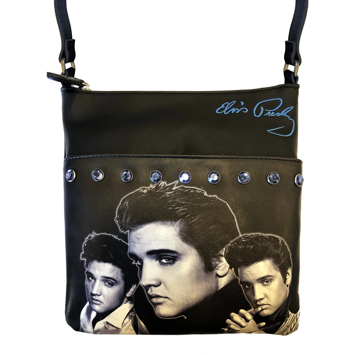 Elvis Black and White Collage Crossbody Handbag