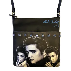 Elvis Black and White Collage Crossbody Handbag