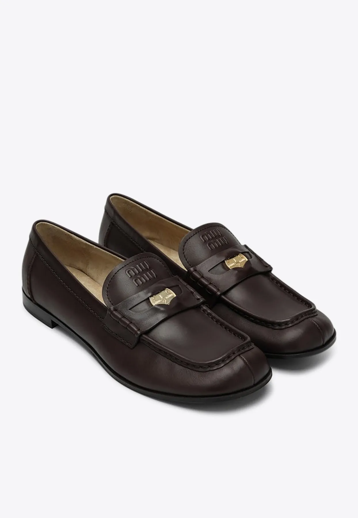 Embossed-Coin Leather Loafers