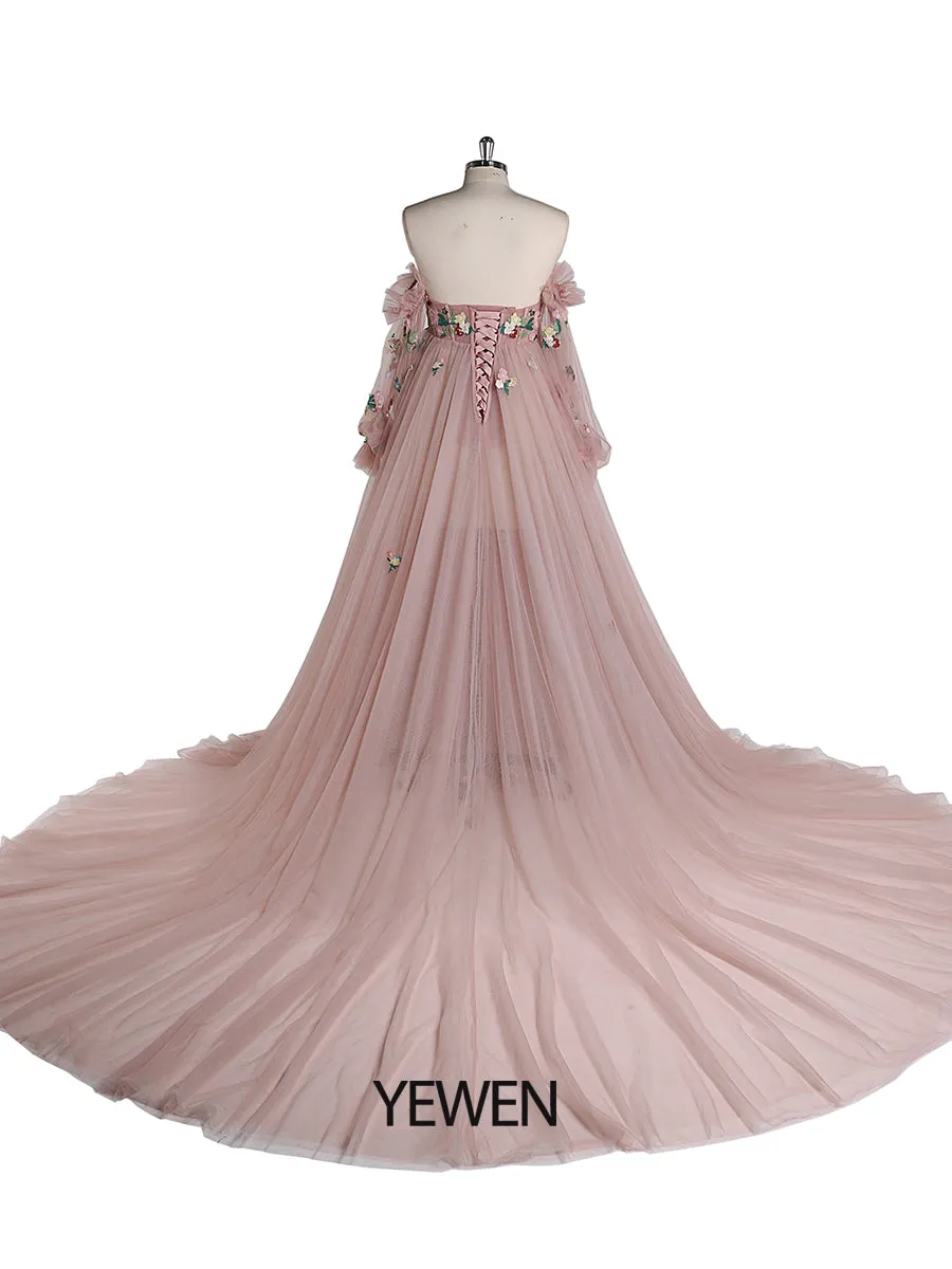 Embroidery Lace Maternity Dress for Photo Shoot Pregnancy Colored Wedding Dress YW220331