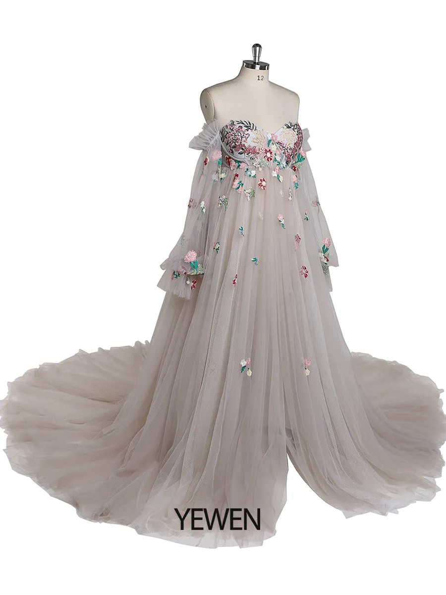 Embroidery Lace Maternity Dress for Photo Shoot Pregnancy Colored Wedding Dress YW220331