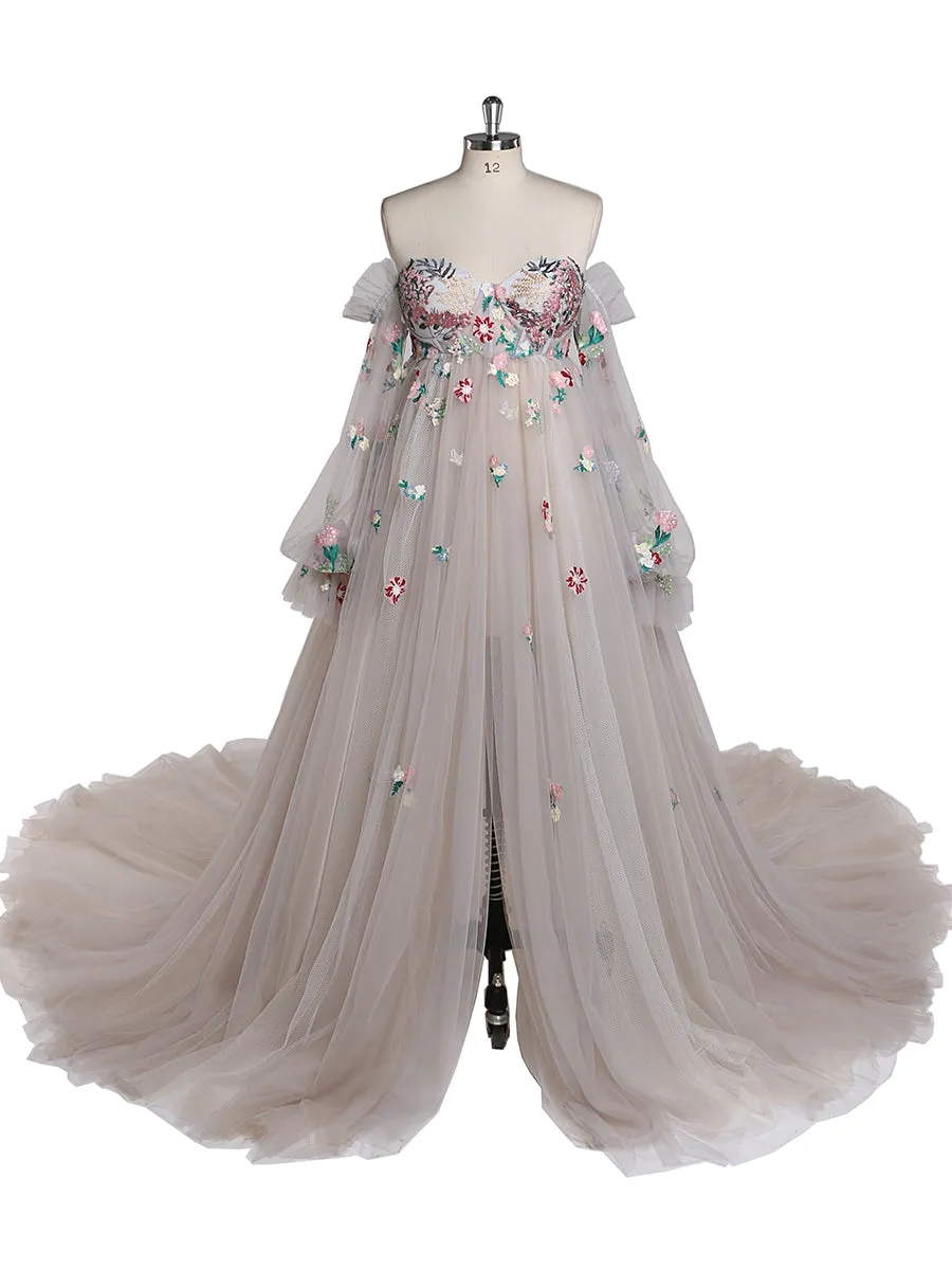 Embroidery Lace Maternity Dress for Photo Shoot Pregnancy Colored Wedding Dress YW220331