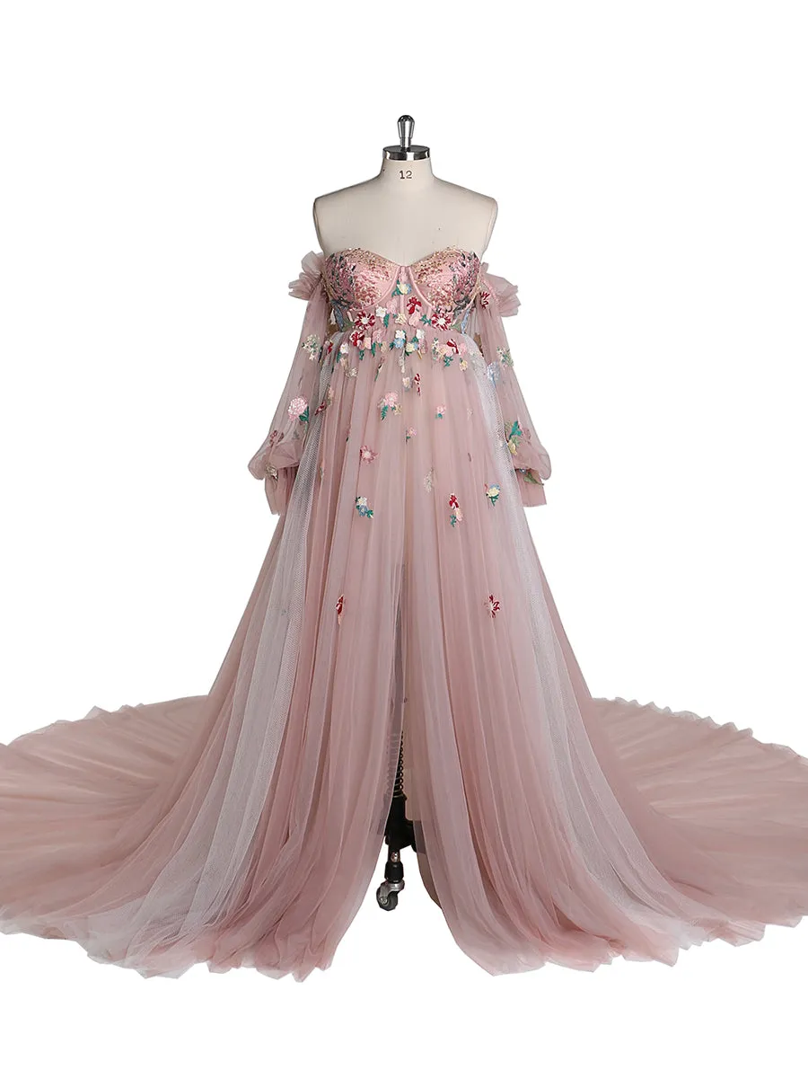 Embroidery Lace Maternity Dress for Photo Shoot Pregnancy Colored Wedding Dress YW220331