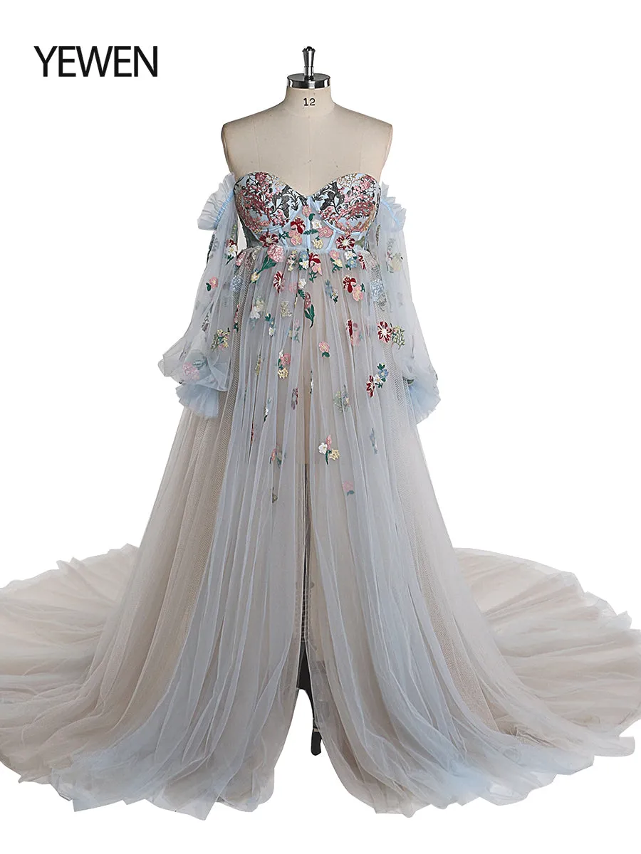 Embroidery Lace Maternity Dress for Photo Shoot Pregnancy Colored Wedding Dress YW220331