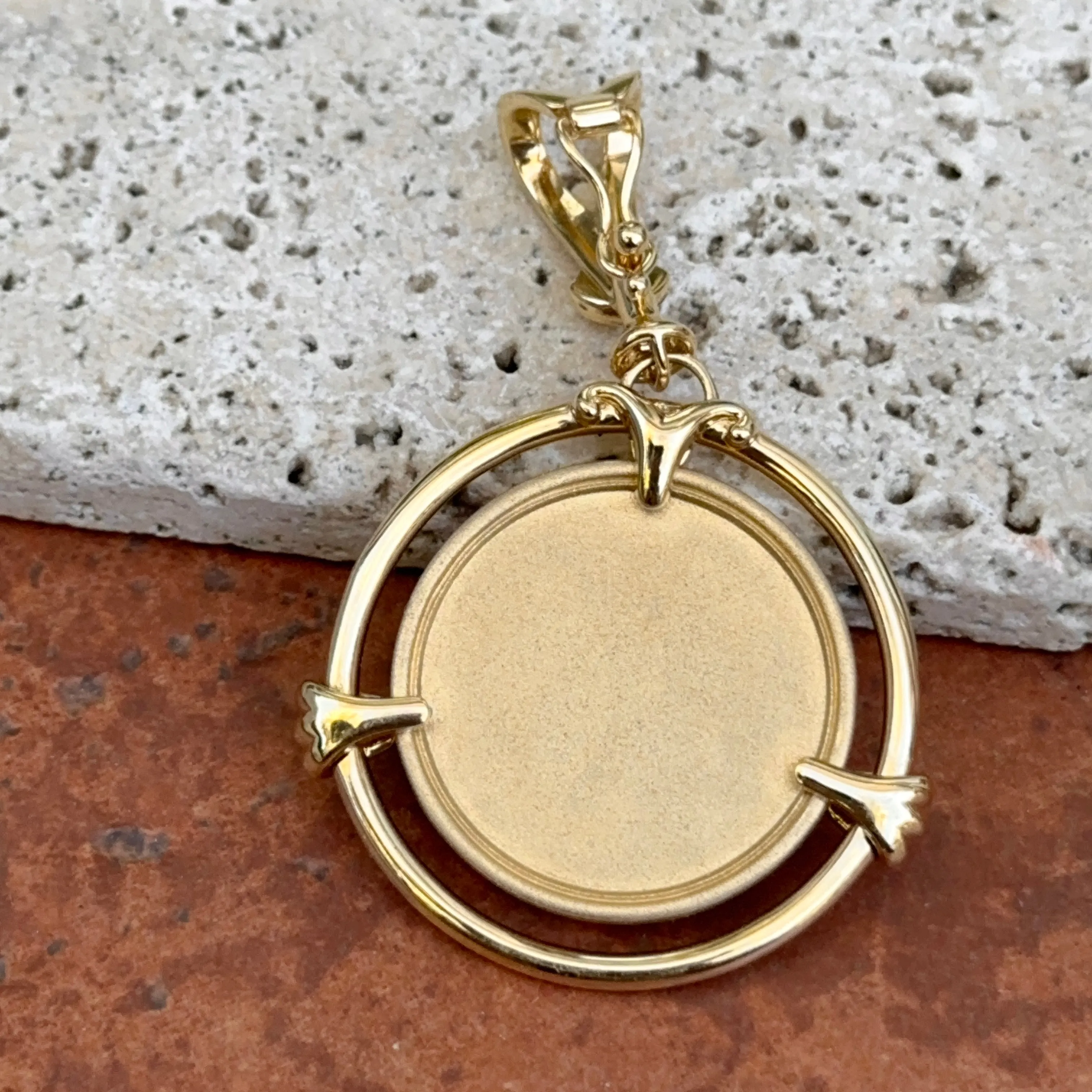 Estate 18KT Yellow Gold Matte Byzantine Round Pendant Enhancer
