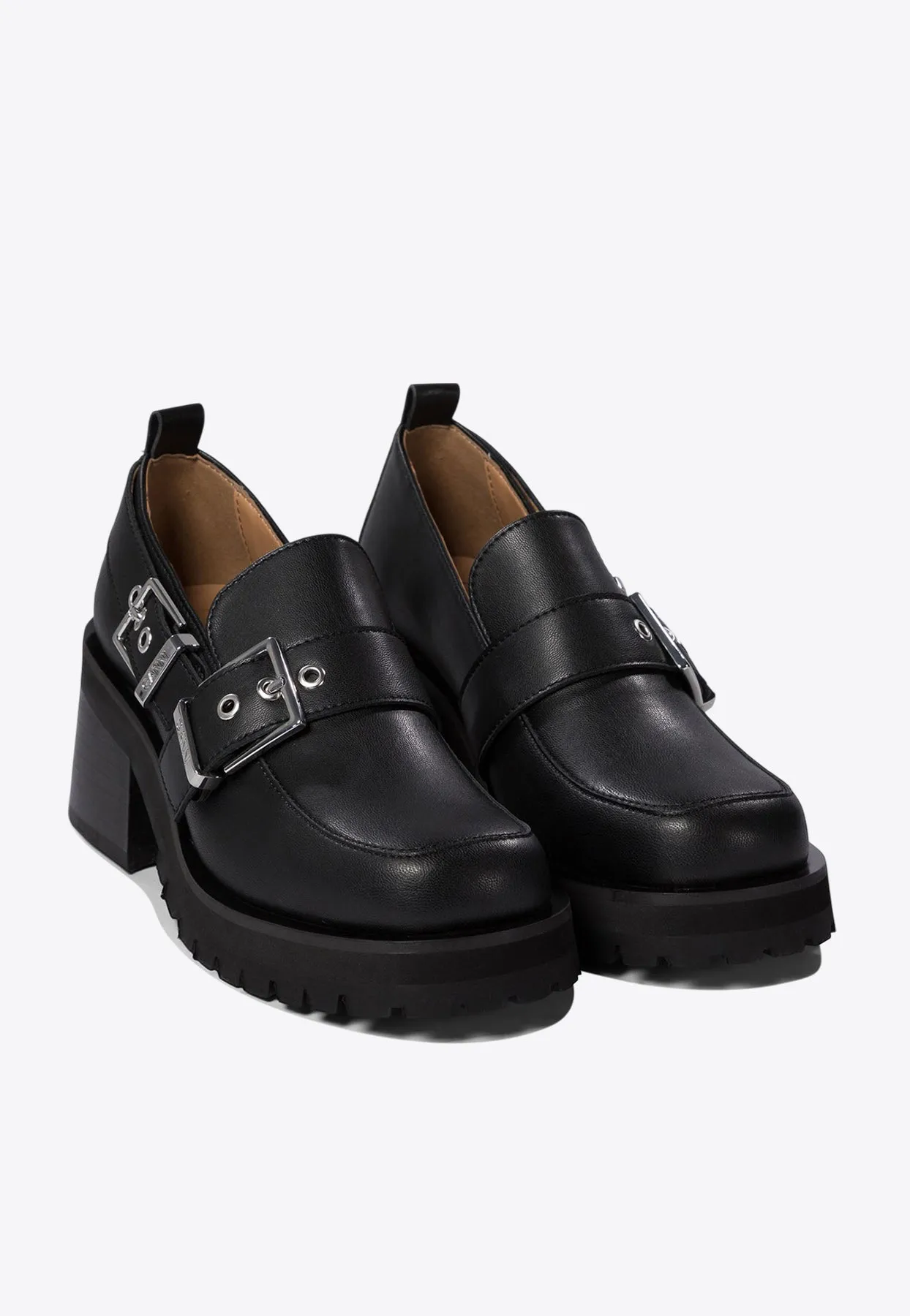 Feminine Buckle Platform Loafers
