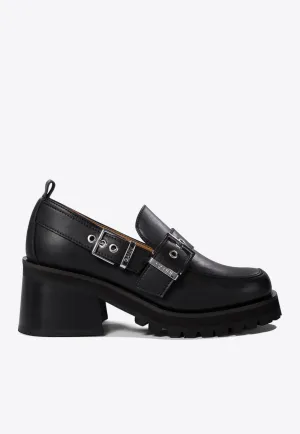 Feminine Buckle Platform Loafers