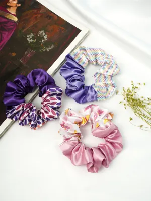 Ferosh Purple Satin Scrunchies Set of 3