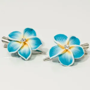 Fimo Flower on Silver Beak Clip - Pair