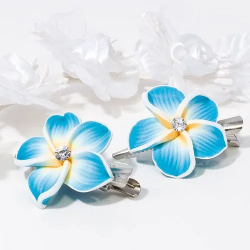 Fimo Flower on Silver Beak Clip - Pair