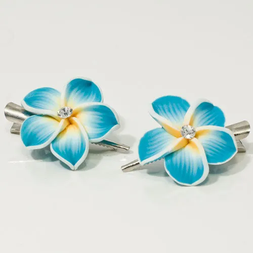 Fimo Flower on Silver Beak Clip - Pair